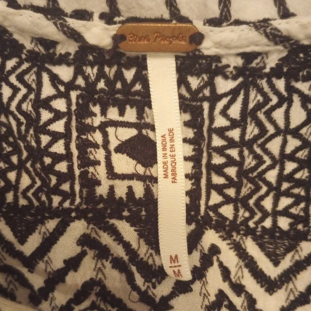 Free people Lola embroidered mini dress striped tier open back blk & wte M - Picture 8 of 11